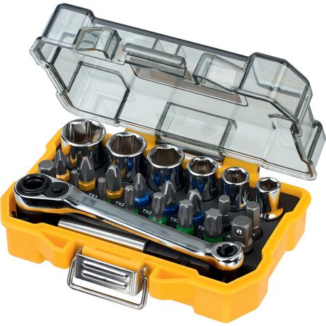 Coffret de 24 Pièces de Vissage – Assortiment de 24 Douilles et Embouts pour Tournevis – Coffret Robuste pour 24 Accessoires d’Outillage, DT71516-QZ (1/5)