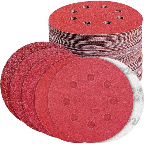 Schleifpapier 125mm Klett 40/80/120/180/240 Körnung Schleifscheiben für 8 Loch Exzenterschleifer (100 Stück) (1/4)