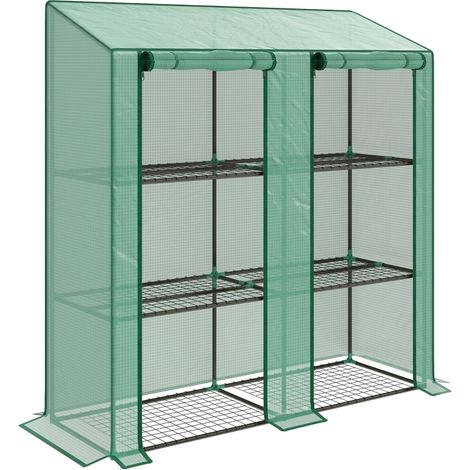 CHICFURN Mini serra 143 x 46 x 151 cm in acciaio verde, 3 ripiani, 2 porte per balcone (1/5)