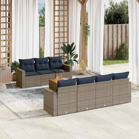 Set de sofás de jardín 8 pzas con cojines ratán sintético gris vidaXL (1/5)