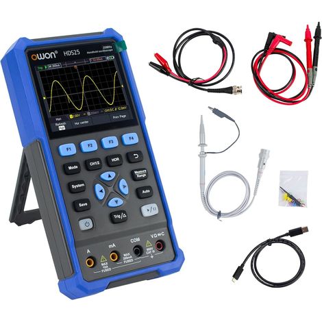 Oscilloscope portatif OWON, multimètre numérique multifonction, instrument de test universel portable 2 en 1 20 000 points avec écran LCD 3,5 pouces, bande passante 2 canaux 25 MHz HDS25 (1/5)