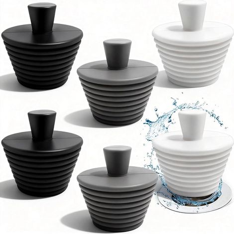 bouchons de lavabo en silicone pour canalisation, lavabo, baignoire, caniveaux, salle de bain, cuisine (noir/gris/blanc) (1/5)