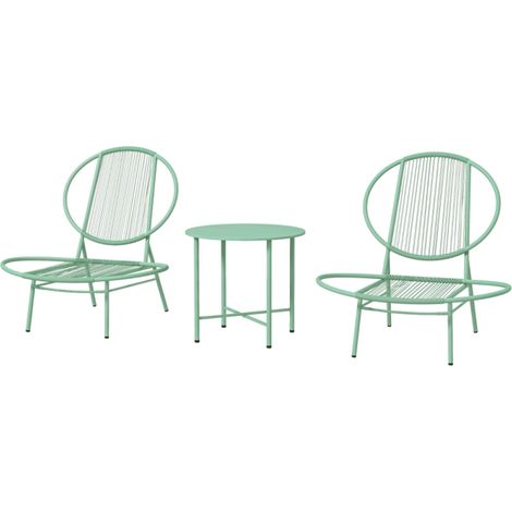 Set de bistro 3 pièces en acier – 2 chaises design coquillage + table ronde, résistant aux intempéries, antidérapant – Idéal pour jardin, balcon et terrasse – Vert