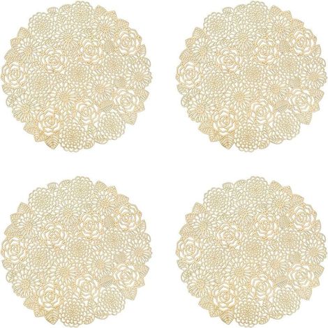 Lot de 4 sets de table, sets de table ronds or rose pour table de salle à manger ou de cuisine, sets de table lavables (or rose, style L, 38 cm) (1/4)