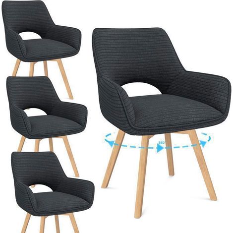 WAFTING Lot de 4 Chaises de Salle à Manger, Fauteuil Pivotantes avec Accoudoirs, Rembourrées avec Dossier en Velours,Noir (1/5)