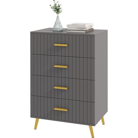 Cassettiera 4 Cassetti Design Moderno 60x40x90 cm in Legno e Alluminio Oro e Grigio Scuro (1/5)