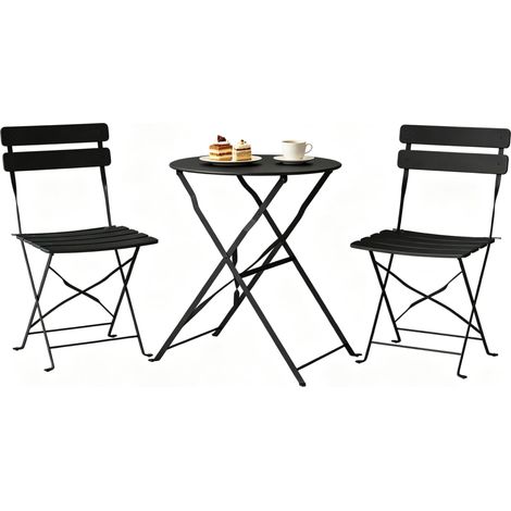 Set bistró plegable de metal negro con mesa y 2 sillas (1/5)