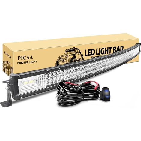 Barre LED,7D Incurvé 52 Pouces 675W Rampe a LED avec 12V câblage kit  étanche IP67,Faisceau Mixte Flood Spot,Triple Rangée,Barre Lumineuse, hors route Voiture Véhicules 4x4 SUV ATV Camion 6000K (1/5)
