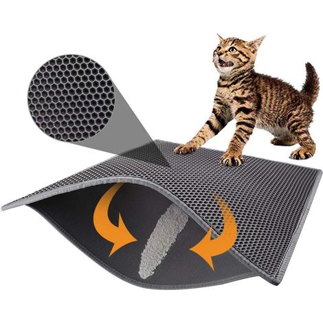 Tapis pour litière pour chat, bac à litière, en EVA imperméable et non toxique, double couche alvéolée (76 x 61 cm, gris)