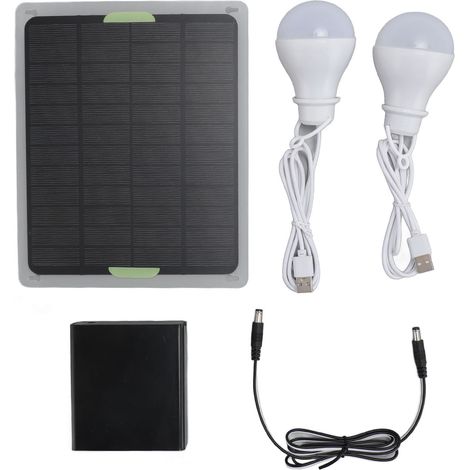 Ortviai Ampoule solaire LED rechargeable étanche pour extérieur, tente et camping – 10 W, panneau 20 W