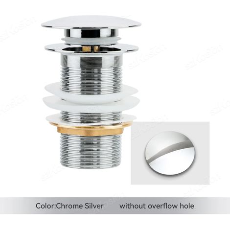 (Chrome Silver)Gold Pop Up Drain Button Bathroom Sink Plug Drainer Siphon Waste Stopper Wash Basin Faucet Accessory Washbasin Pipe Black (1/4)