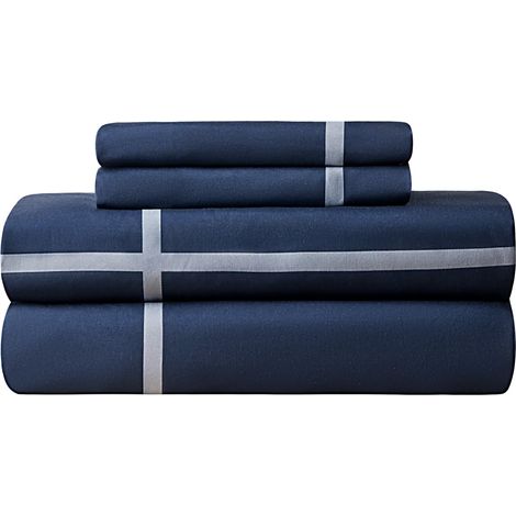 Ensemble de Housse de Couette en Microfibre 135 x 200 cm, Taies d'oreiller 50 x 80 cm x 1, Carreau x Bleu Marine (1/5)