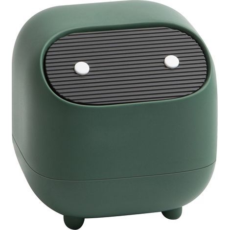 Mini poubelle à deux compartiments, type pression, en plastique, avec couvercle, verte, idéale pour une table ou un bureau. (1/5)