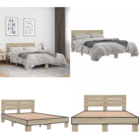 Bettgestell Sonoma-Eiche 140x200 cm Holzwerkstoff und Metall - Holzbettfassungen - Doppelbett Gestell - Bettkopfstütze - Lattenrost - Sonoma Eichen Möbel - Home & Living (1/5)