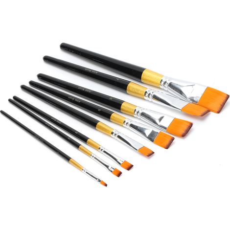 Ensemble de 8 pinceaux à poils plats en nylon, accessoires de dessin pour acrylique et aquarelle (1/5)