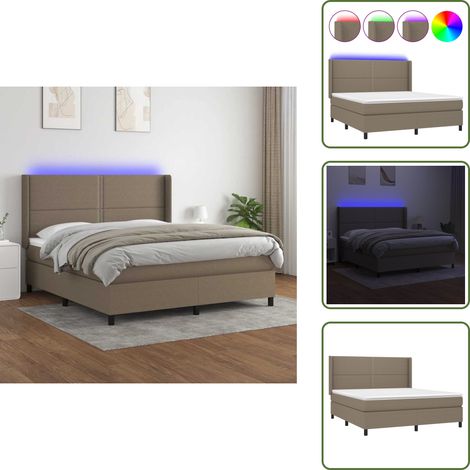 The Living Store Sommier à lattes de lit matelas LED Taupe 180x200 cm Tissu - Sommier Tapissier - Lit Plateforme - Lit Avec Led - Matelas À Ressorts Ensachés - Têted Lit Ajustable (1/5)