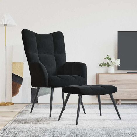 vidaXL Relaxsessel mit Hocker Schwarzer Samt (1/5)