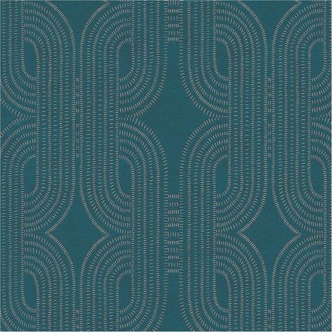 Carta da parati stile retro Profhome 399373 Carta da parati TNT leggermente strutturata con motivo grafico ed accenti metallici blu verde beige 5,33 m2 (1/5)