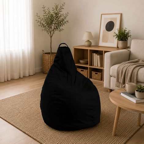 Dmora - Pouf Abner, Mehrzwecksessel, Sitzsack, Hockerhocker, Made in Italy, 90x90 h120 cm, Schwarz (1/4)