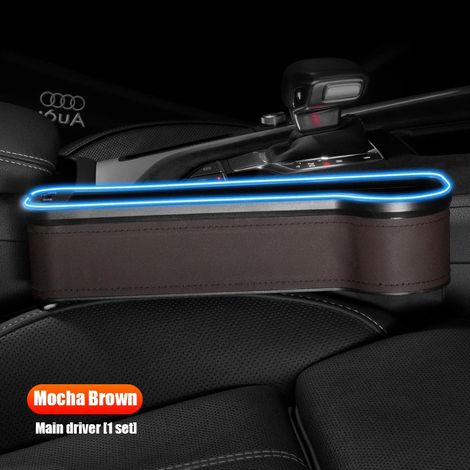 (Marron moka, côté passager) Organisateur d'espace pour siège auto MG ZS 6.5 HS avec éclairage d'ambiance LED - Boîte de rangement pour espace entre les sièges - Combleur d'espace (1/5)