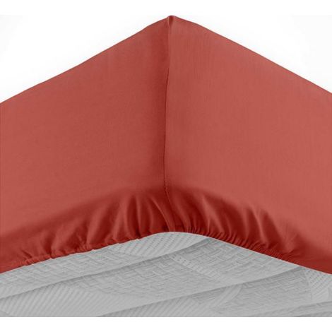 Drap housse - - Line - 140x190 cm - 100% coton 57 fils/cm² - Bonnet 30 cm - Terracotta (1/4)