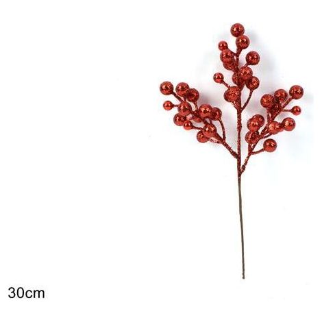 SPILLONE BACCHE GLITTERATE ROSSO 30 CM