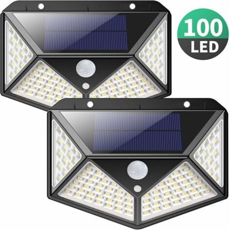 Lampe Solaire Extérieure 100 LED 2200 mAh Éclairage Extérieur Étanche 270° Lumière Solaire Détecteur de Mouvement 180° Spot Solaire Applique Murale Solaire pour Jardin - RW (1/5)