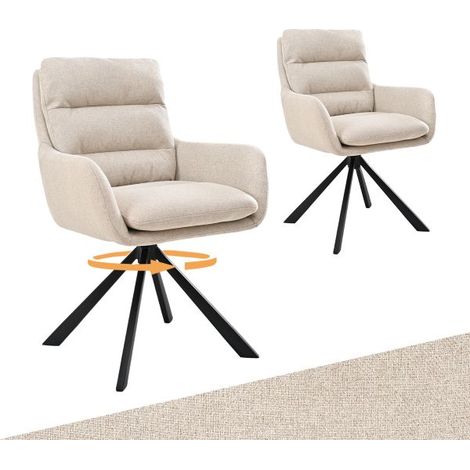 Bon Furni Tissu texturé Chaise de salle à manger Beige, Lot de 2, pivotante 360°, dossier segmenté, accoudoirs et pieds en métal robustes