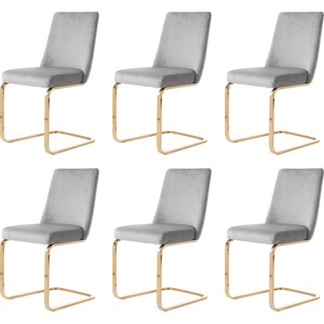CAIziChaise de salle à manger en velours, lot de 6, modèle luxueux pour salon et chambre, fauteuil de salon, dossier au design diamant, avec pieds de support en métal couleur or, gris[OLD SKU:WF317940 (1/5)