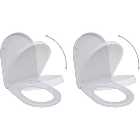Lot de deux sièges abattants WC avec couvercles plastique blanc