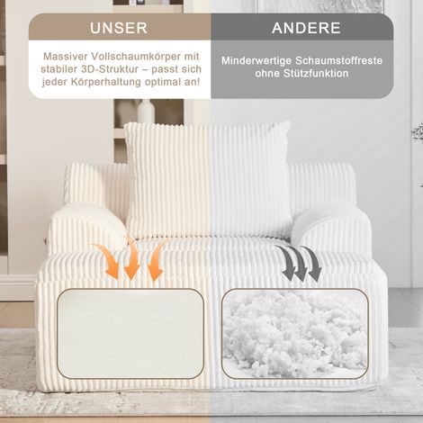 Fauteuil velours côtelé beige extra-large avec repose-pieds,poches latérales/coussins,sans assemblage pour détente lecture