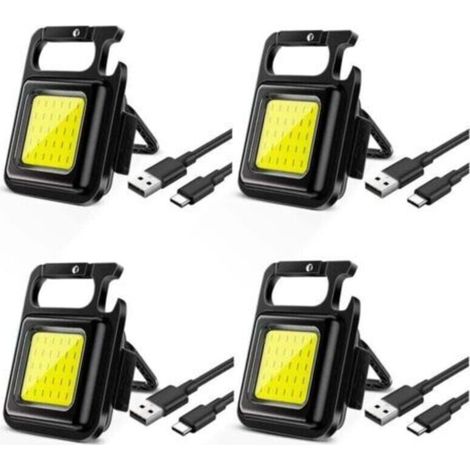 Set di 4 mini lampade LED portatili e ricaricabili, 500 lumen, con portachiavi magnetico, luce da lavoro con supporto pieghevole per campeggio, riparazioni ed emergenze [Classe energetica A+]
