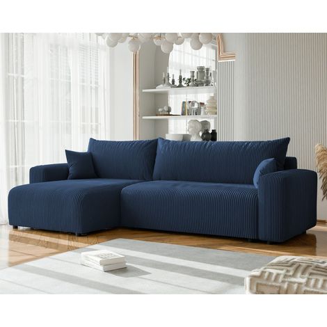 Ecksofa mit Schlaffunktion LUNA MAX in Stoff Poso Blau Ottomane Links