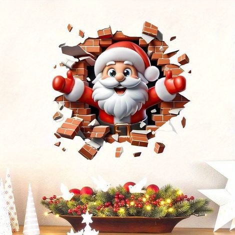 Stickers muraux de Noël, grands stickers muraux 3D Père Noël, stickers de porte, stickers de fenêtre de Noël - 30 x 30 cm - décorations murales de Noël amovibles pour les fêtes d'hiver (1/3)