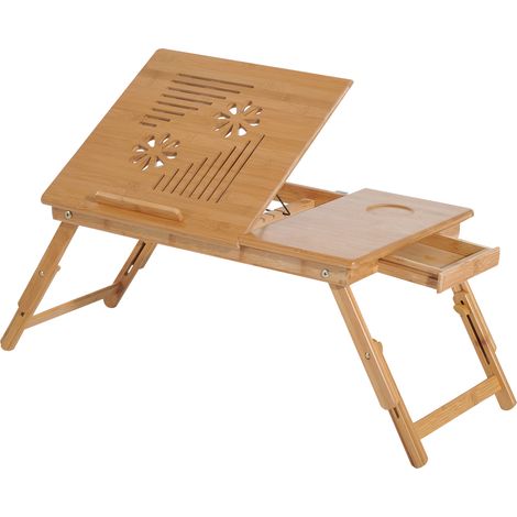 Mesa de Ordenador Portátil Bambú Bandeja de Cama Plegable Reclinable Ajustable (1/7)