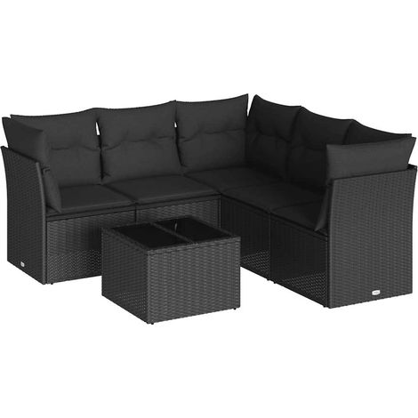 Maison Exclusive - Salon de jardin 6 pcs avec coussins noir résine tressée (1/5)
