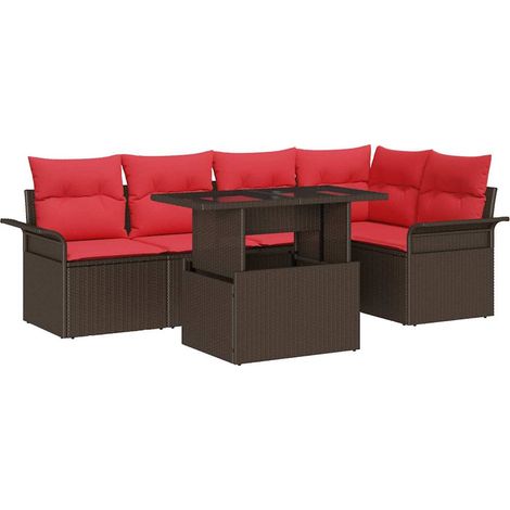 Conjunto de sofá de jardín con cojín 6 pcs Marrón Poliratán vidaXL