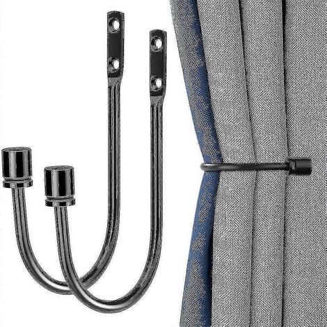 Lot de 2 embrasses métalliques pour rideaux, fixations murales décoratives avec vis, embrasses robustes pour rideaux et rideaux, idéales pour la décoration intérieure. Livraison gratuite.-Jet black (1/5)