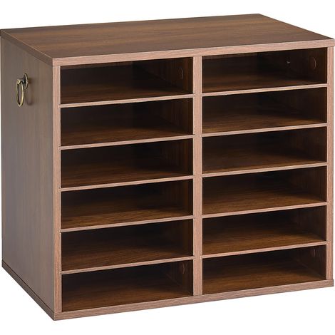 VEVOR Organizador de Documentos de Madera 12 Compartimentos de Escritorio, Almacenamiento de Papeles A4 para Estudio Oficina Escuela, Estantes Extraíbles y Ajustables, 480 x 300 x 308 mm, Color Marrón (1/5)