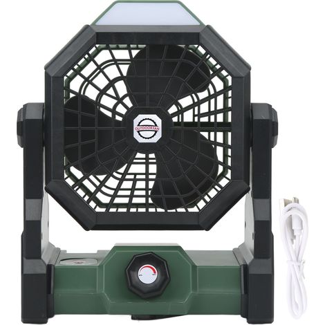Ortviai Ventilateur de Camping Extérieur Portable avec Éclairage LED et Réglage Infini – Batterie 7800 mAh, Noir et Vert (1/5)