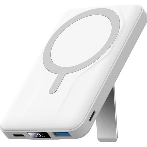 Batterie Externe pour MagSafe, 10000mAh Magnétique sans Fil  Chargeur Externe Portable Blanc, 20W USB-C Charge Rapide, Avec Support (1/5)