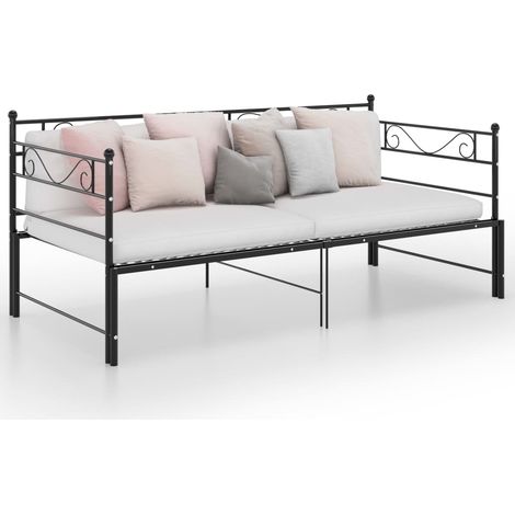 Cadre de canapé-lit extensible  Lit adulte  Lit d'Invité de jour pour Relax Noir Métal 90x200 cm -87823