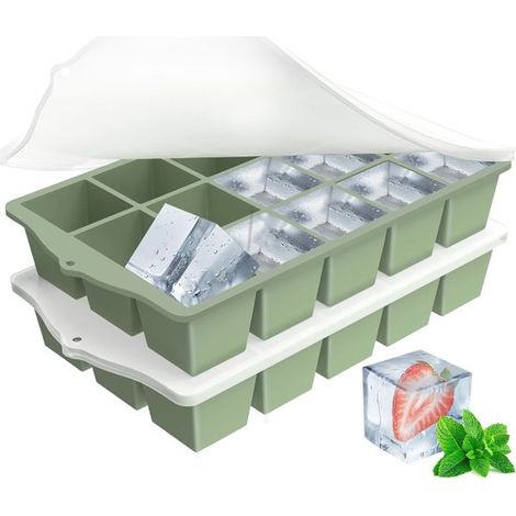 Bandeja de silicona para cubitos de hielo con tapa – libre de BPA, apilable y multifuncional para cócteles y comida para bebés (2 unidades) (1/5)
