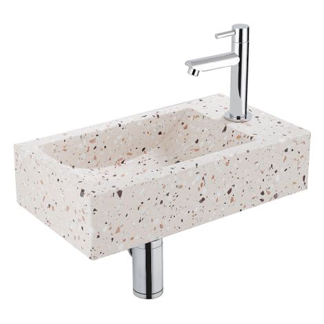 Saniclass Fuente Ensemble fontaine - 40x22x10cm - trou de robinet à droite - robinet de fontaine chrome - bouchon de vidange - siphon bas - beige mat