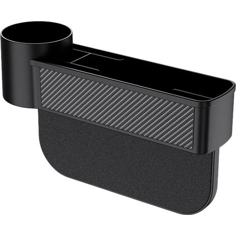 Organisateur d'espace entre les sièges de voiture (noir) - Boîte de rangement latérale pour console centrale avec porte-gobelet et poche de rangement pour téléphone portable (1/5)