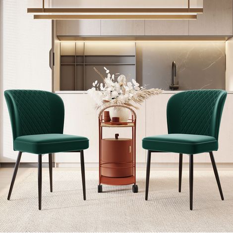 Juego de 2 sillas de comedor de terciopelo verde con estructura de metal,47×43×86cm (1/5)