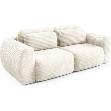 Divano Letto 2 Posti Golgi, Contenitore, di Apertura a Libro, Reclinabile, 266x121 cm Bianco Crema