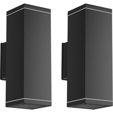 2 pcs Applique Murale Exterieur/Interieur GU10, Aluminium Up/Down Éclairage Exterieur, IP65 Lampe Murale pour Terrasse Couloir Entrée, 26 x 13 cm, Ampoule non Incluse, Noir (1/5)