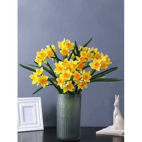 Strauß künstlicher Narzissen (1 Stück) – weiße und gelbe Mitte, 60 cm, künstliche Zimmerpflanze, Stoff- und Kunststoffblumen (1/4)