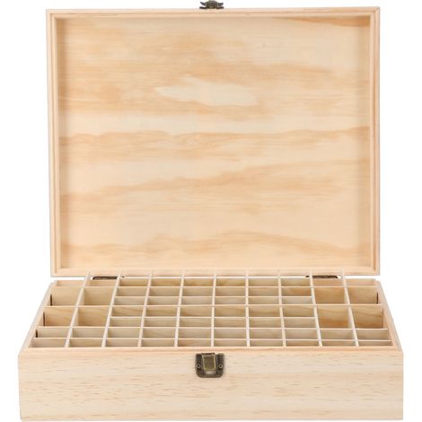 Caja Organizadora de Aceites Esenciales, Madera de Pino con 68 Compartimentos y Protección UV, 34x28x9,5 cm – Ideal para el Hogar y Salón de Belleza (1/4)